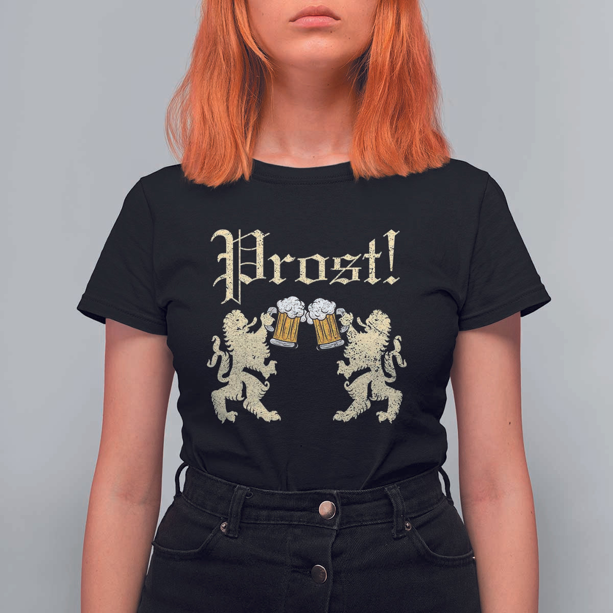 German Prost T Shirt For Women Lion Cheers Beer Drinking Oktoberfest - Wonder Print Shop