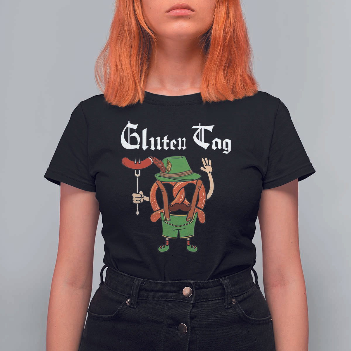 Funny Pretzel T Shirt For Women Guten Tag Lederhosen Bratwurst Oktoberfest - Wonder Print Shop