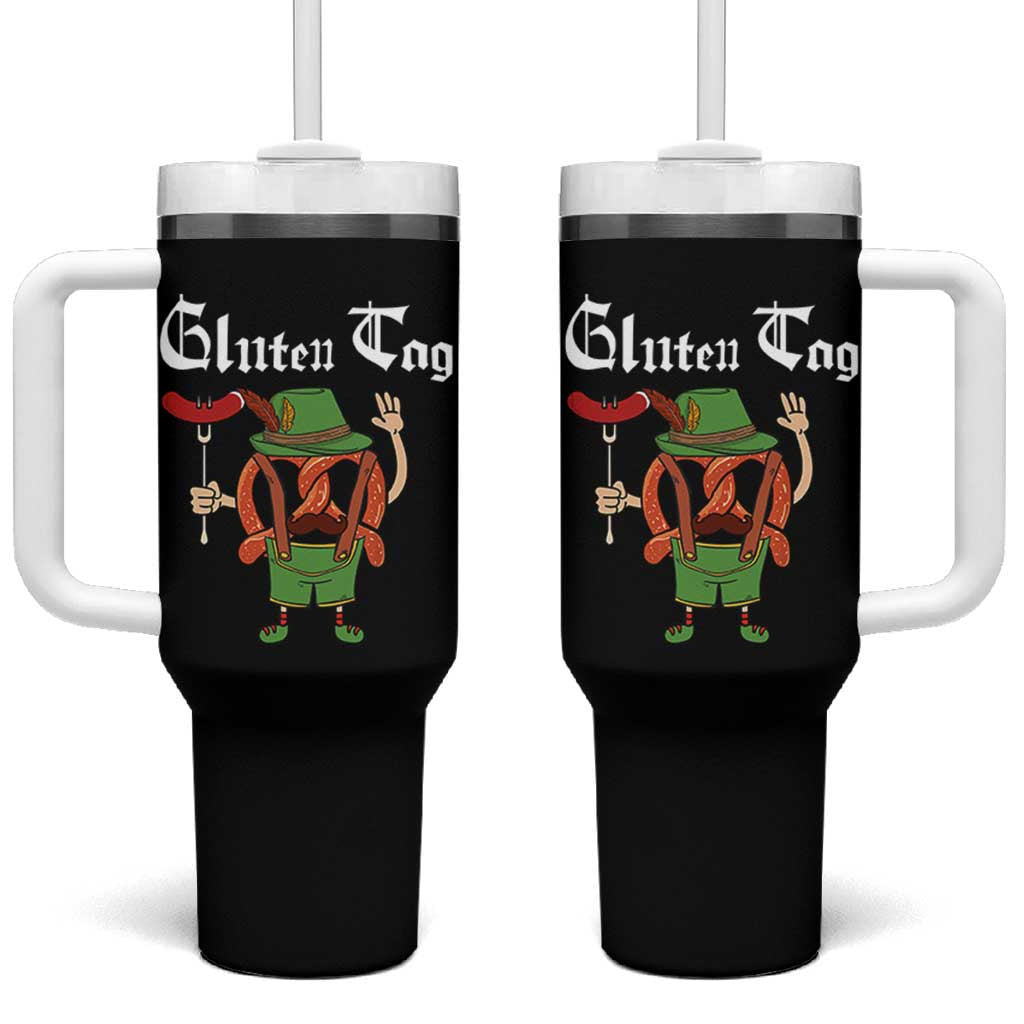 Funny Pretzel Tumbler With Handle Guten Tag Lederhosen Bratwurst Oktoberfest - Wonder Print Shop