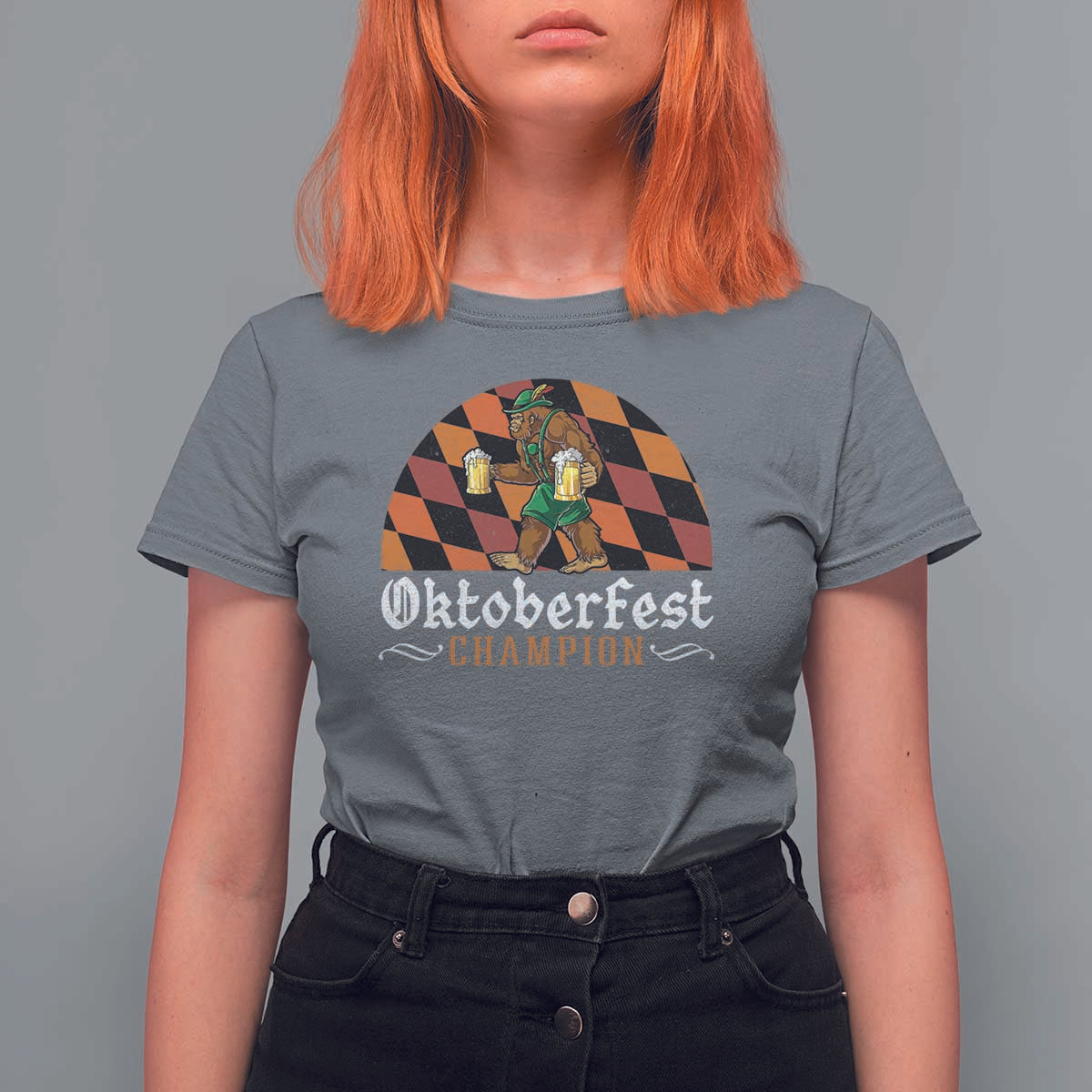 Funny Bigfoot T Shirt For Women Oktoberfest Champion Beer Lenderhosen - Wonder Print Shop