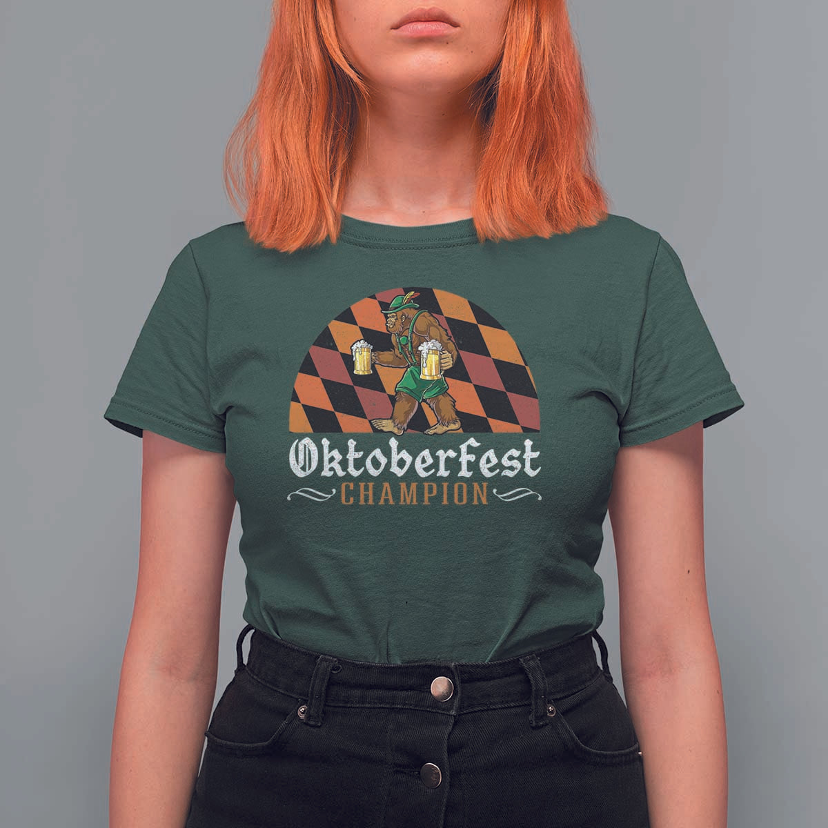 Funny Bigfoot T Shirt For Women Oktoberfest Champion Beer Lenderhosen - Wonder Print Shop