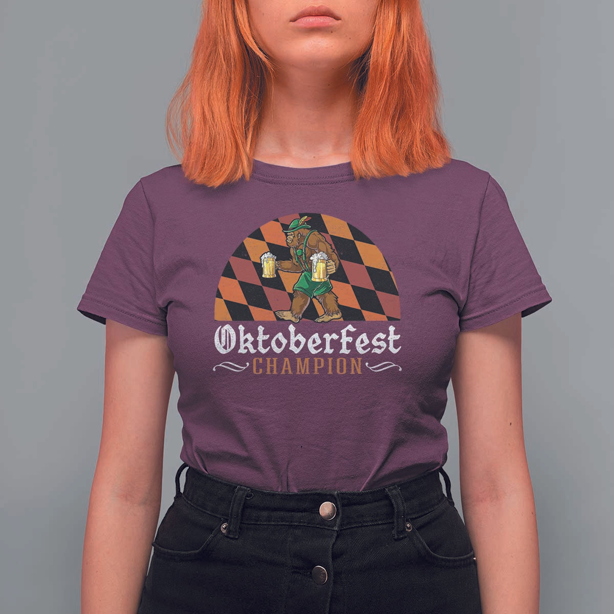 Funny Bigfoot T Shirt For Women Oktoberfest Champion Beer Lenderhosen - Wonder Print Shop