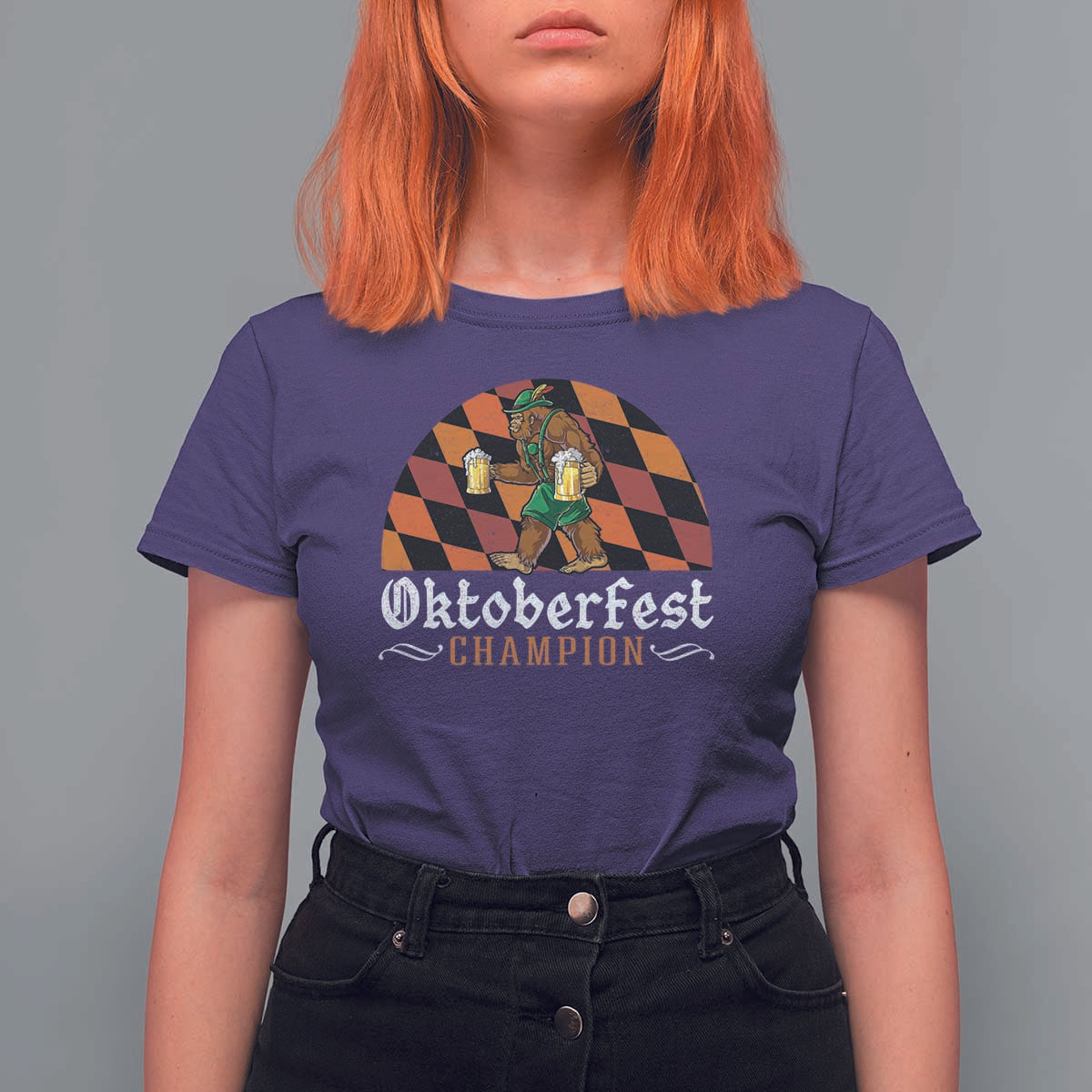 Funny Bigfoot T Shirt For Women Oktoberfest Champion Beer Lenderhosen - Wonder Print Shop