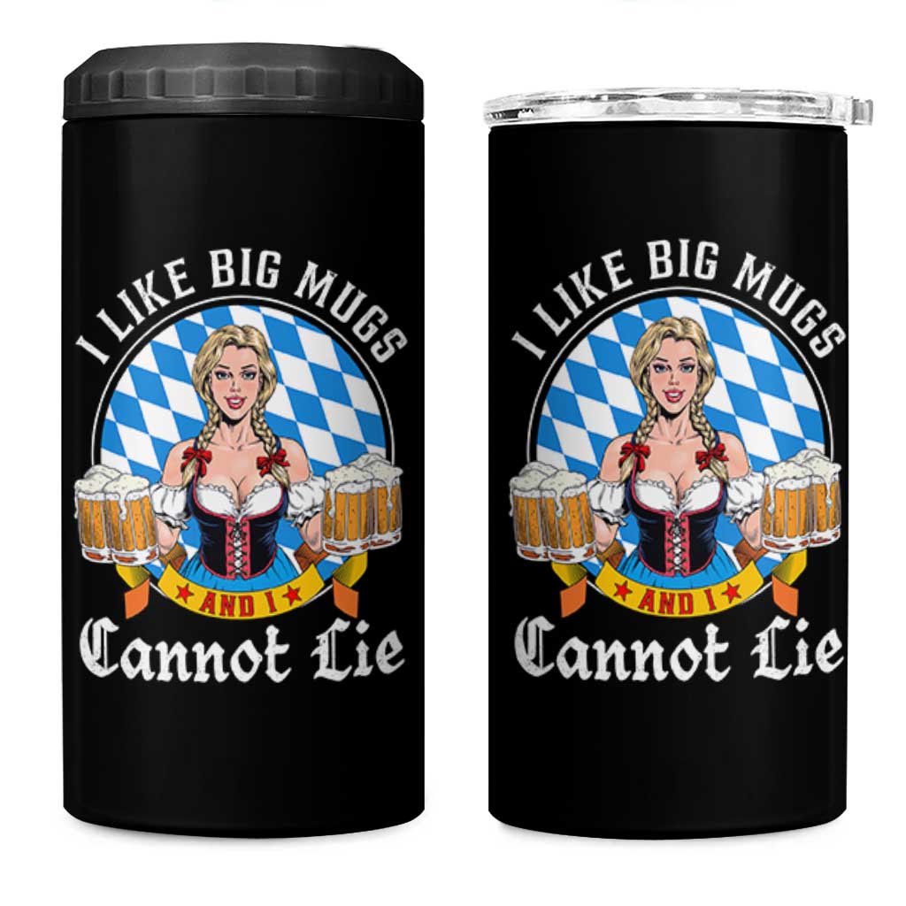 I Like Big Mugs And I Cannot Lie 4 in 1 Can Cooler Tumbler Oktoberfest Party Beer Dirndl Bavarian Flag - Wonder Print Shop