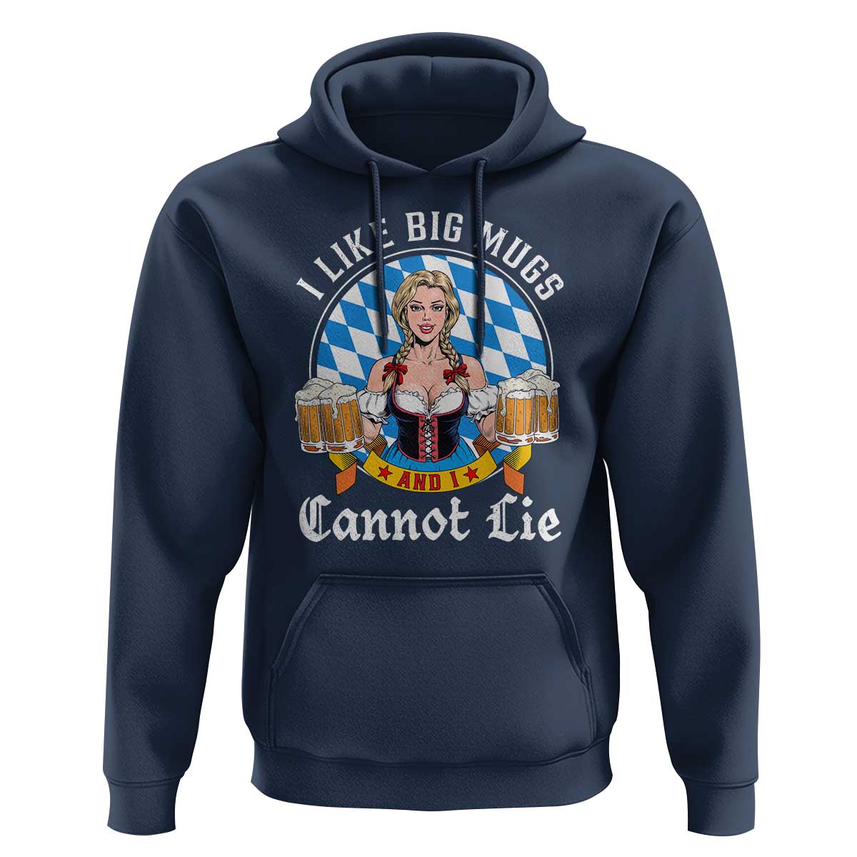 I Like Big Mugs And I Cannot Lie Hoodie Oktoberfest Party Beer Dirndl Bavarian Flag - Wonder Print Shop