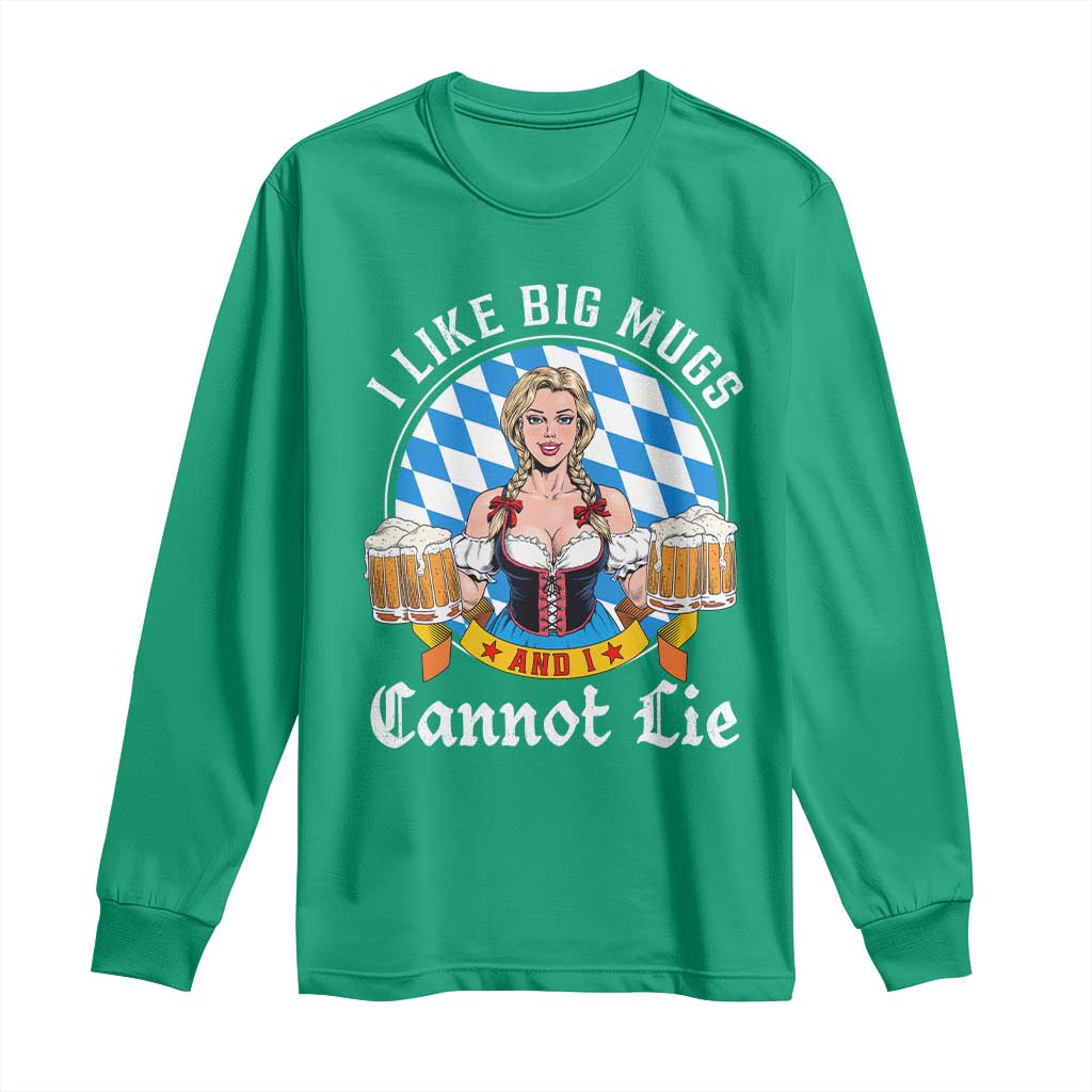I Like Big Mugs And I Cannot Lie Long Sleeve Shirt Oktoberfest Party Beer Dirndl Bavarian Flag - Wonder Print Shop