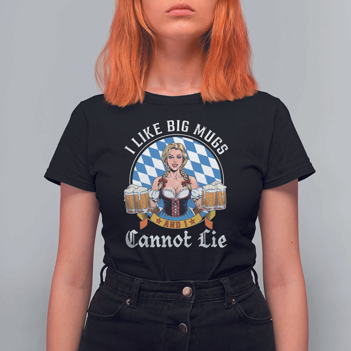 I Like Big Mugs And I Cannot Lie T Shirt For Women Oktoberfest Party Beer Dirndl Bavarian Flag - Wonder Print Shop