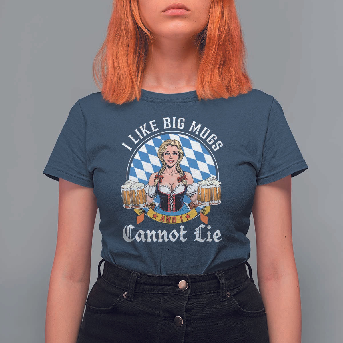 I Like Big Mugs And I Cannot Lie T Shirt For Women Oktoberfest Party Beer Dirndl Bavarian Flag - Wonder Print Shop
