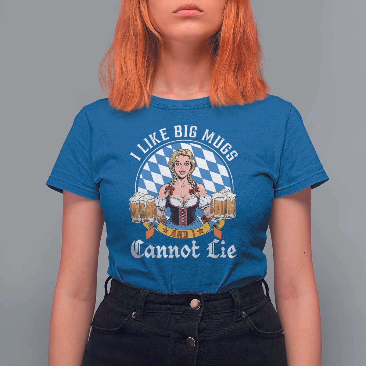 I Like Big Mugs And I Cannot Lie T Shirt For Women Oktoberfest Party Beer Dirndl Bavarian Flag - Wonder Print Shop
