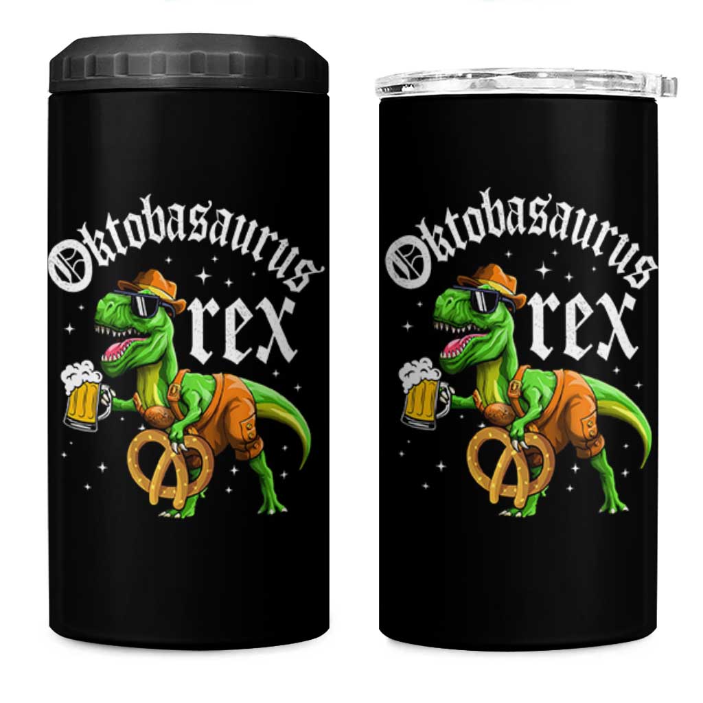 Funny Oktoberfest Dinosaur 4 in 1 Can Cooler Tumbler Oktobasaurus Rex Lederhosen Bavarian Beer - Wonder Print Shop