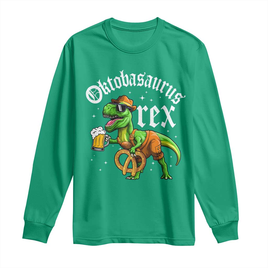 Funny Oktoberfest Dinosaur Long Sleeve Shirt Oktobasaurus Rex Lederhosen Bavarian Beer - Wonder Print Shop
