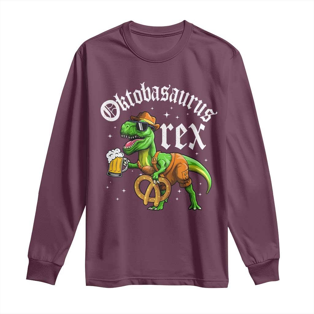 Funny Oktoberfest Dinosaur Long Sleeve Shirt Oktobasaurus Rex Lederhosen Bavarian Beer - Wonder Print Shop