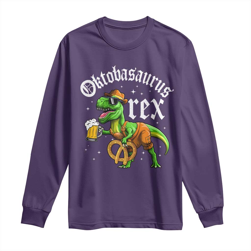 Funny Oktoberfest Dinosaur Long Sleeve Shirt Oktobasaurus Rex Lederhosen Bavarian Beer - Wonder Print Shop