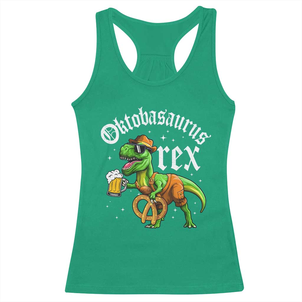 Funny Oktoberfest Dinosaur Racerback Tank Top Oktobasaurus Rex Lederhosen Bavarian Beer - Wonder Print Shop