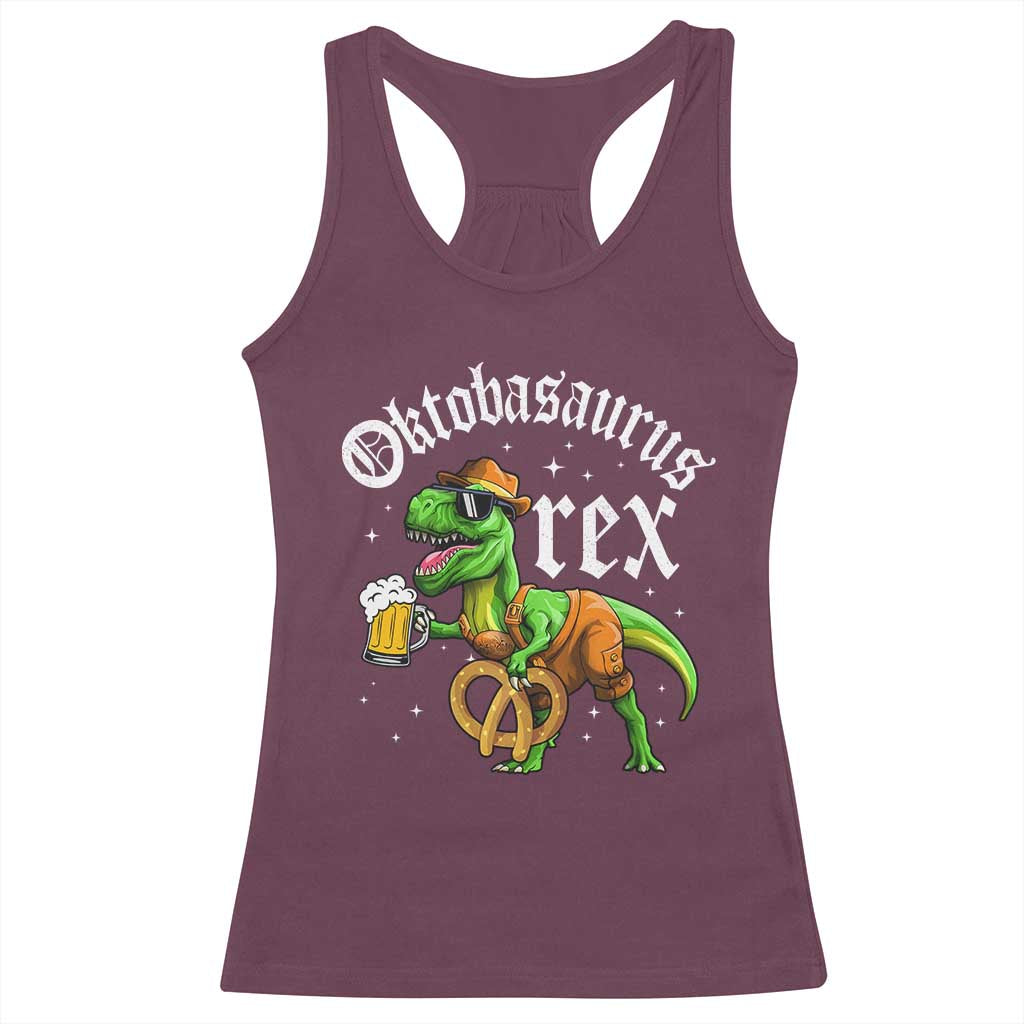 Funny Oktoberfest Dinosaur Racerback Tank Top Oktobasaurus Rex Lederhosen Bavarian Beer - Wonder Print Shop