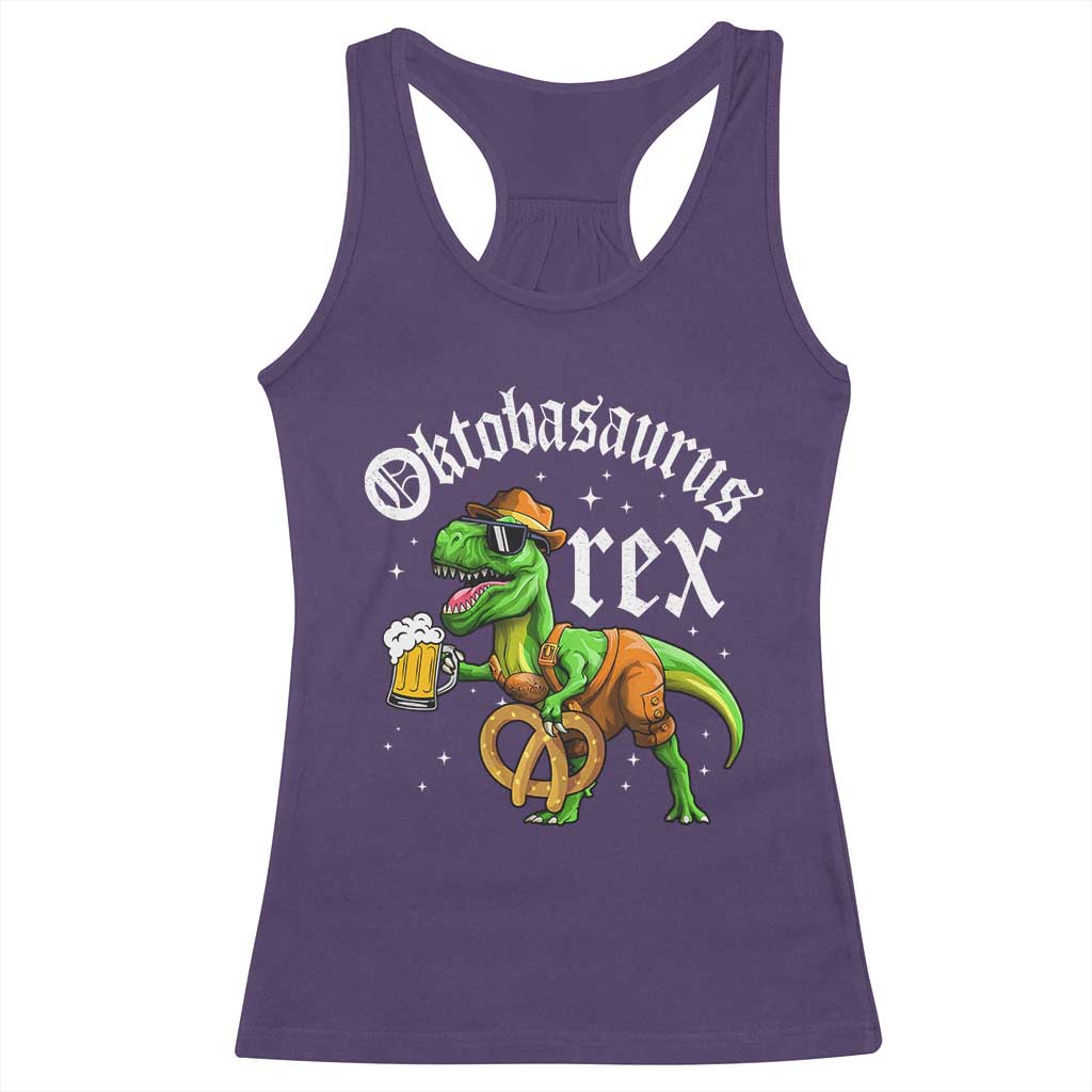 Funny Oktoberfest Dinosaur Racerback Tank Top Oktobasaurus Rex Lederhosen Bavarian Beer - Wonder Print Shop