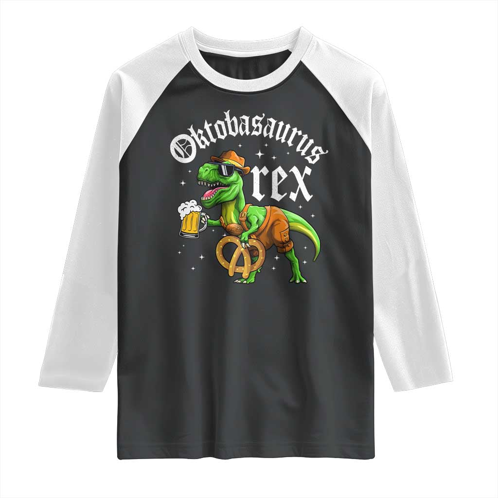 Funny Oktoberfest Dinosaur Raglan Shirt Oktobasaurus Rex Lederhosen Bavarian Beer - Wonder Print Shop
