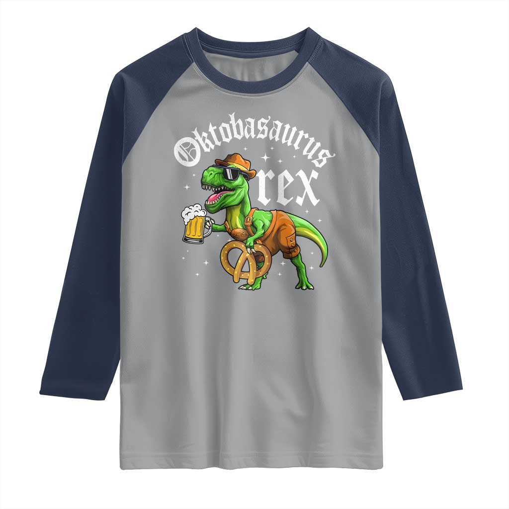 Funny Oktoberfest Dinosaur Raglan Shirt Oktobasaurus Rex Lederhosen Bavarian Beer - Wonder Print Shop