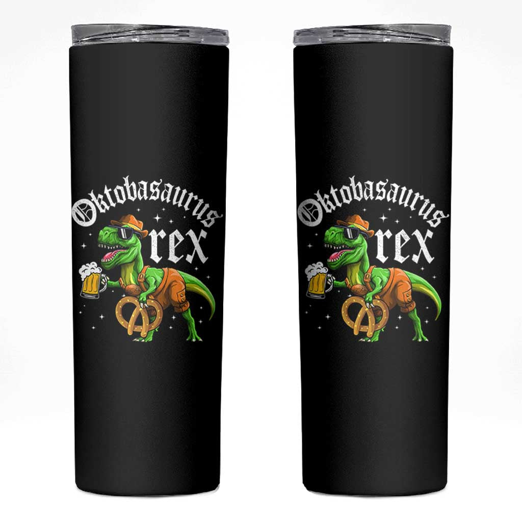 Funny Oktoberfest Dinosaur Skinny Tumbler Oktobasaurus Rex Lederhosen Bavarian Beer - Wonder Print Shop