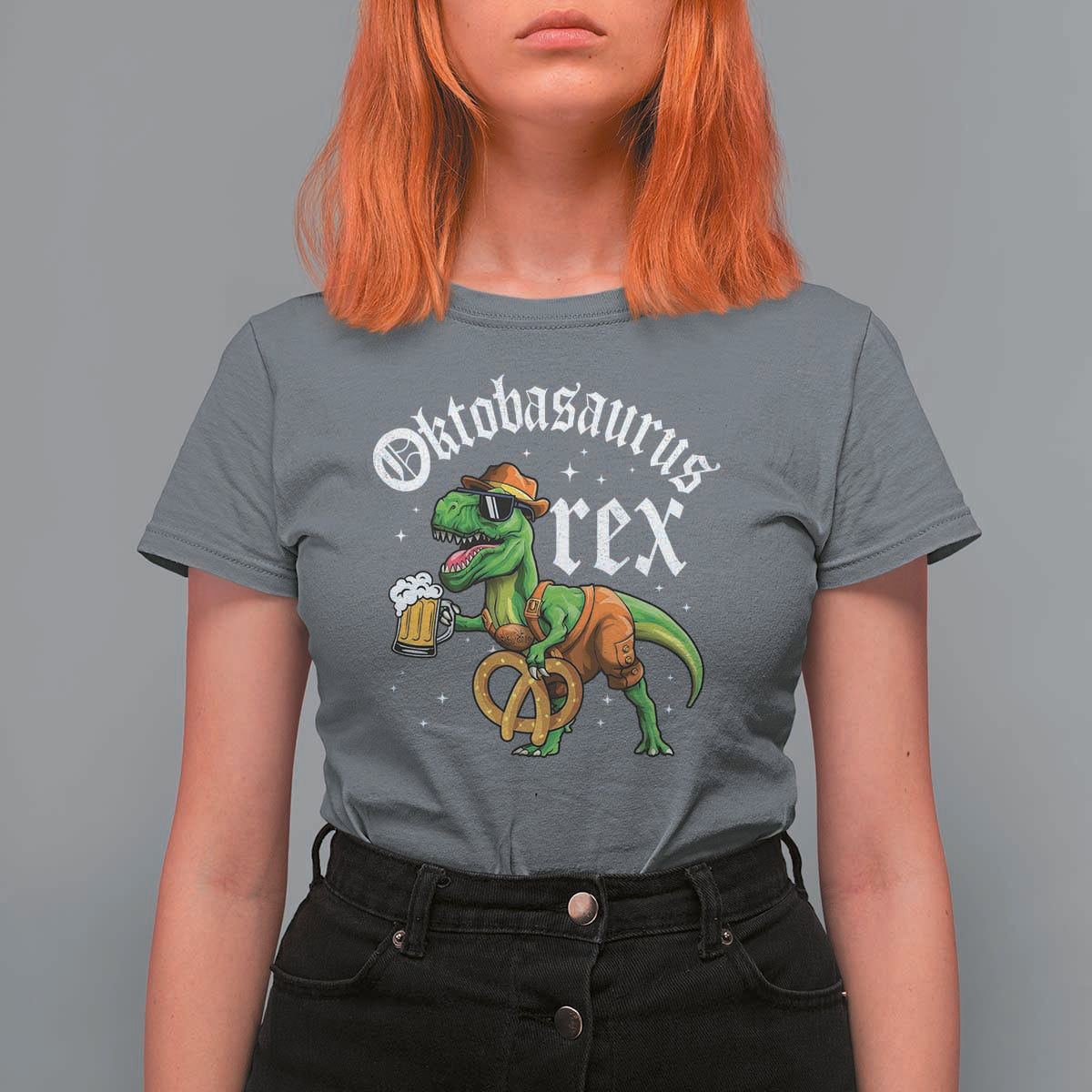 Funny Oktoberfest Dinosaur T Shirt For Women Oktobasaurus Rex Lederhosen Bavarian Beer - Wonder Print Shop
