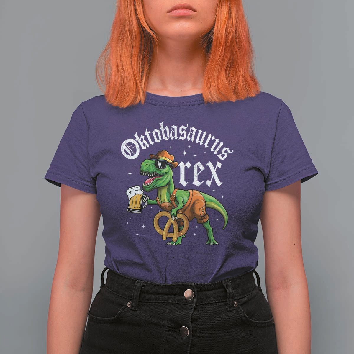 Funny Oktoberfest Dinosaur T Shirt For Women Oktobasaurus Rex Lederhosen Bavarian Beer - Wonder Print Shop