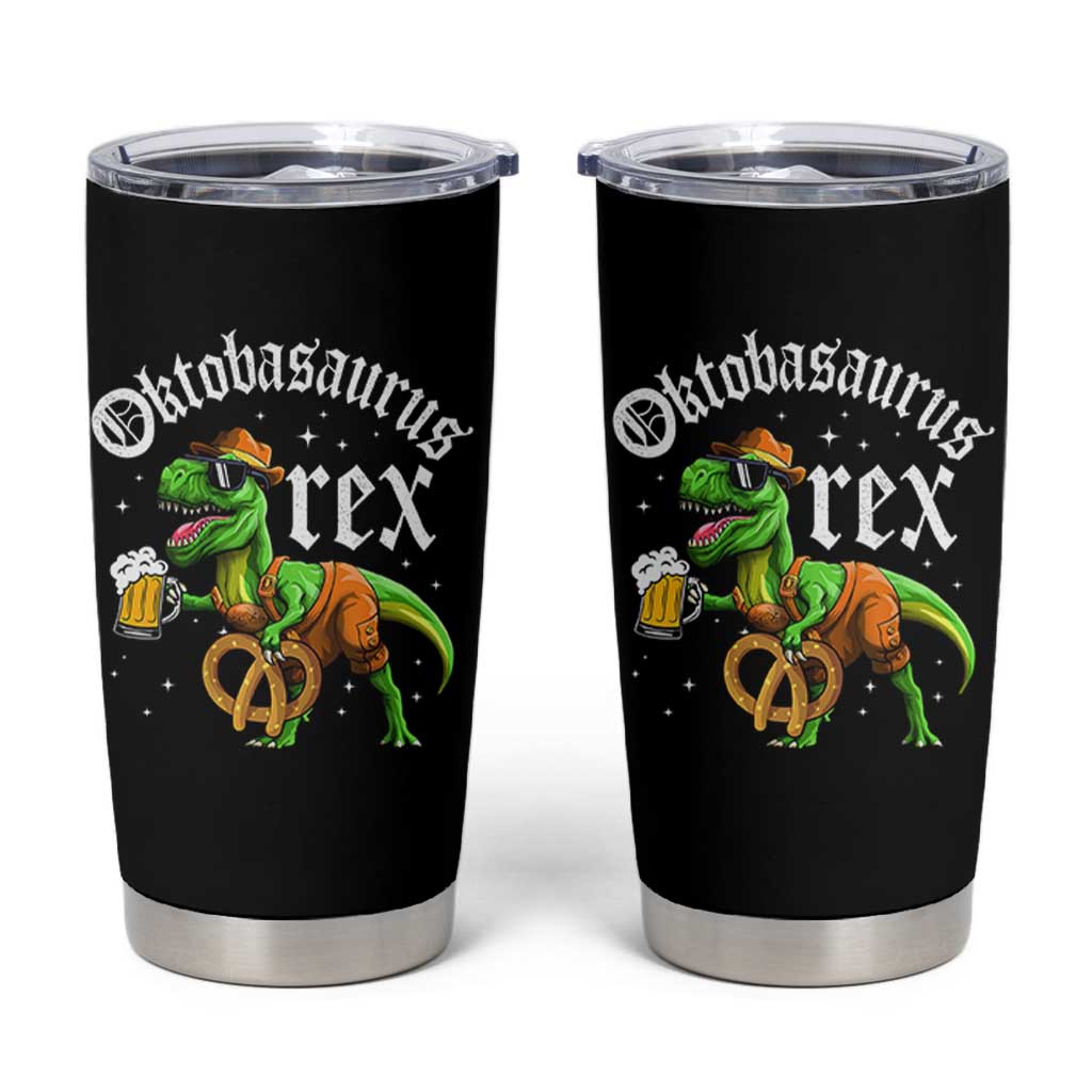 Funny Oktoberfest Dinosaur Tumbler Cup Oktobasaurus Rex Lederhosen Bavarian Beer - Wonder Print Shop