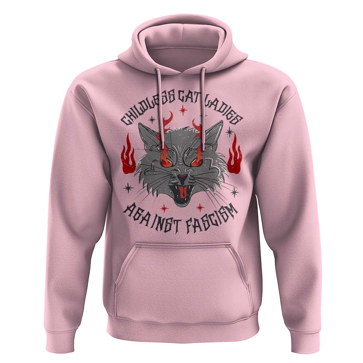 Funny Childless Cat Ladies Against Fascism Hoodie Angry Fire Cat Feminist - Wonder Print Shop