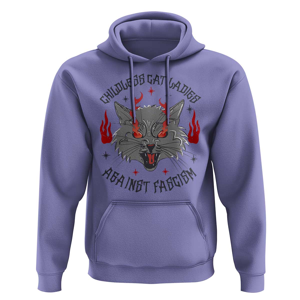 Funny Childless Cat Ladies Against Fascism Hoodie Angry Fire Cat Feminist - Wonder Print Shop