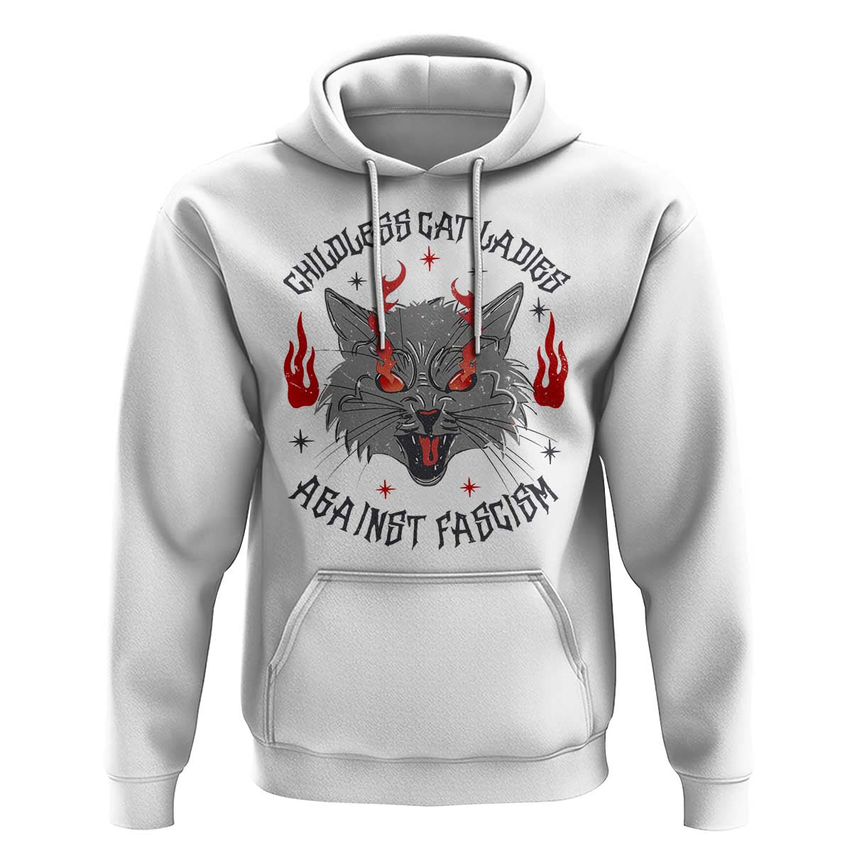 Funny Childless Cat Ladies Against Fascism Hoodie Angry Fire Cat Feminist - Wonder Print Shop