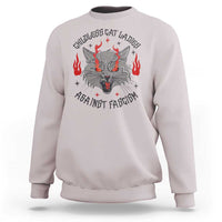 Funny Childless Cat Ladies Against Fascism Sweatshirt Angry Fire Cat Feminist - Wonder Print Shop