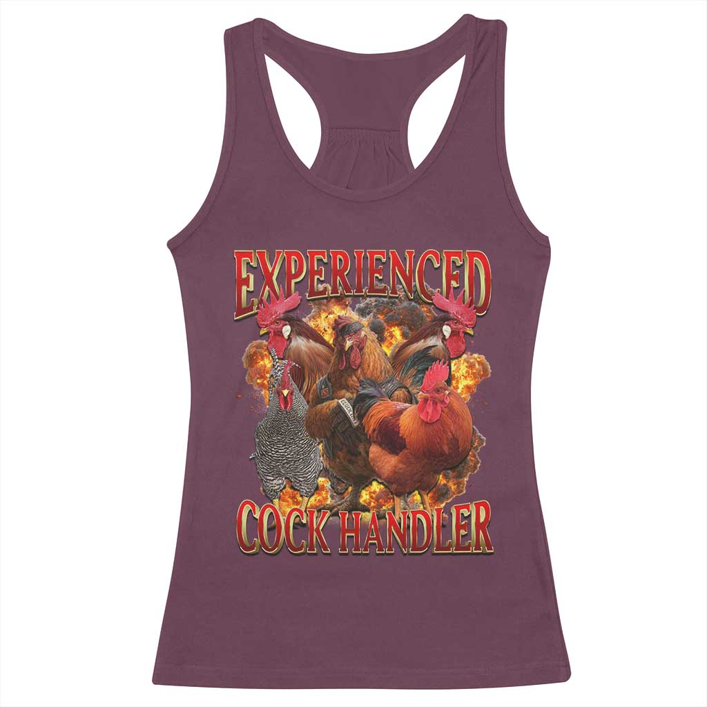 Funny Experienced Cock Handler Racerback Tank Top Inappropriate Adult Humor Chicken - Wonder Print Shop