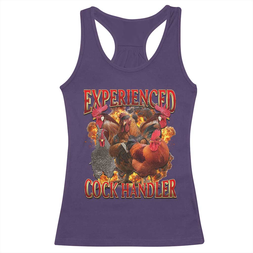 Funny Experienced Cock Handler Racerback Tank Top Inappropriate Adult Humor Chicken - Wonder Print Shop