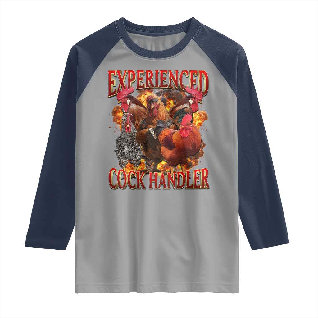 Funny Experienced Cock Handler Raglan Shirt Inappropriate Adult Humor Chicken - Wonder Print Shop
