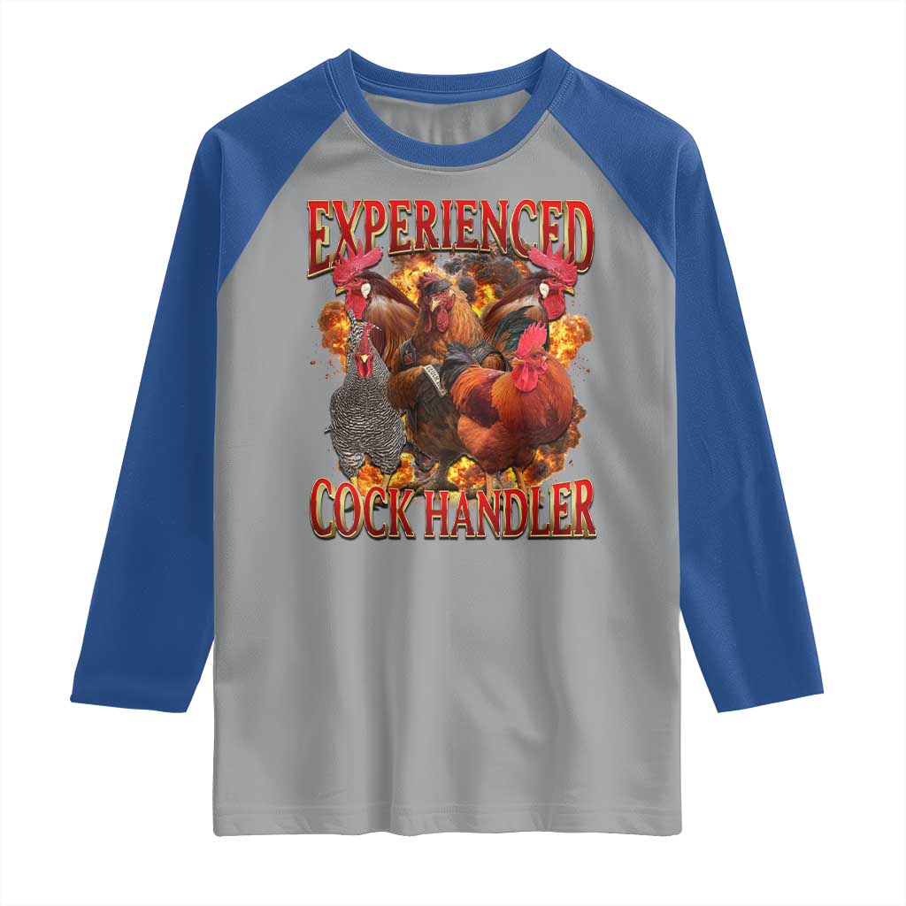 Funny Experienced Cock Handler Raglan Shirt Inappropriate Adult Humor Chicken - Wonder Print Shop