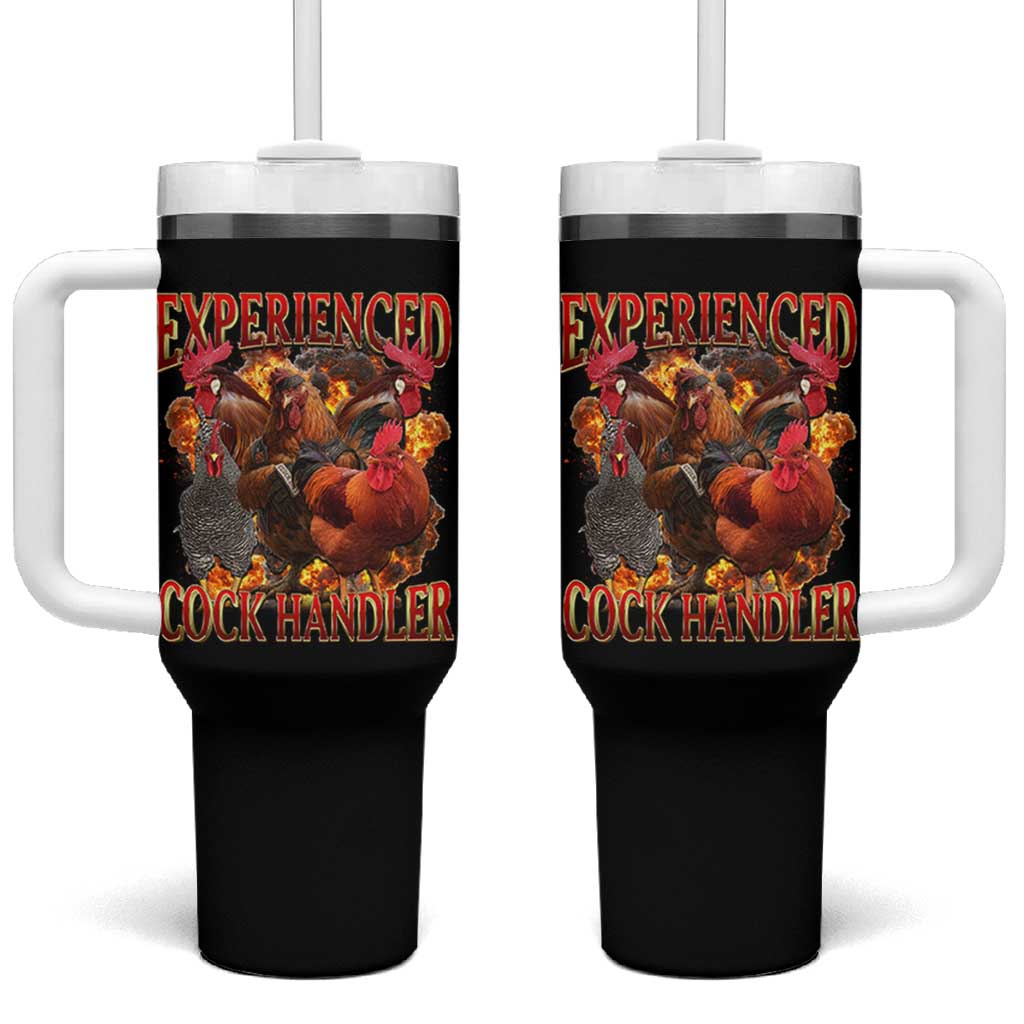 Funny Experienced Cock Handler Tumbler With Handle Inappropriate Adult Humor Chicken - Wonder Print Shop