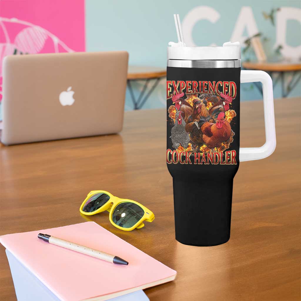 Funny Experienced Cock Handler Tumbler With Handle Inappropriate Adult Humor Chicken - Wonder Print Shop