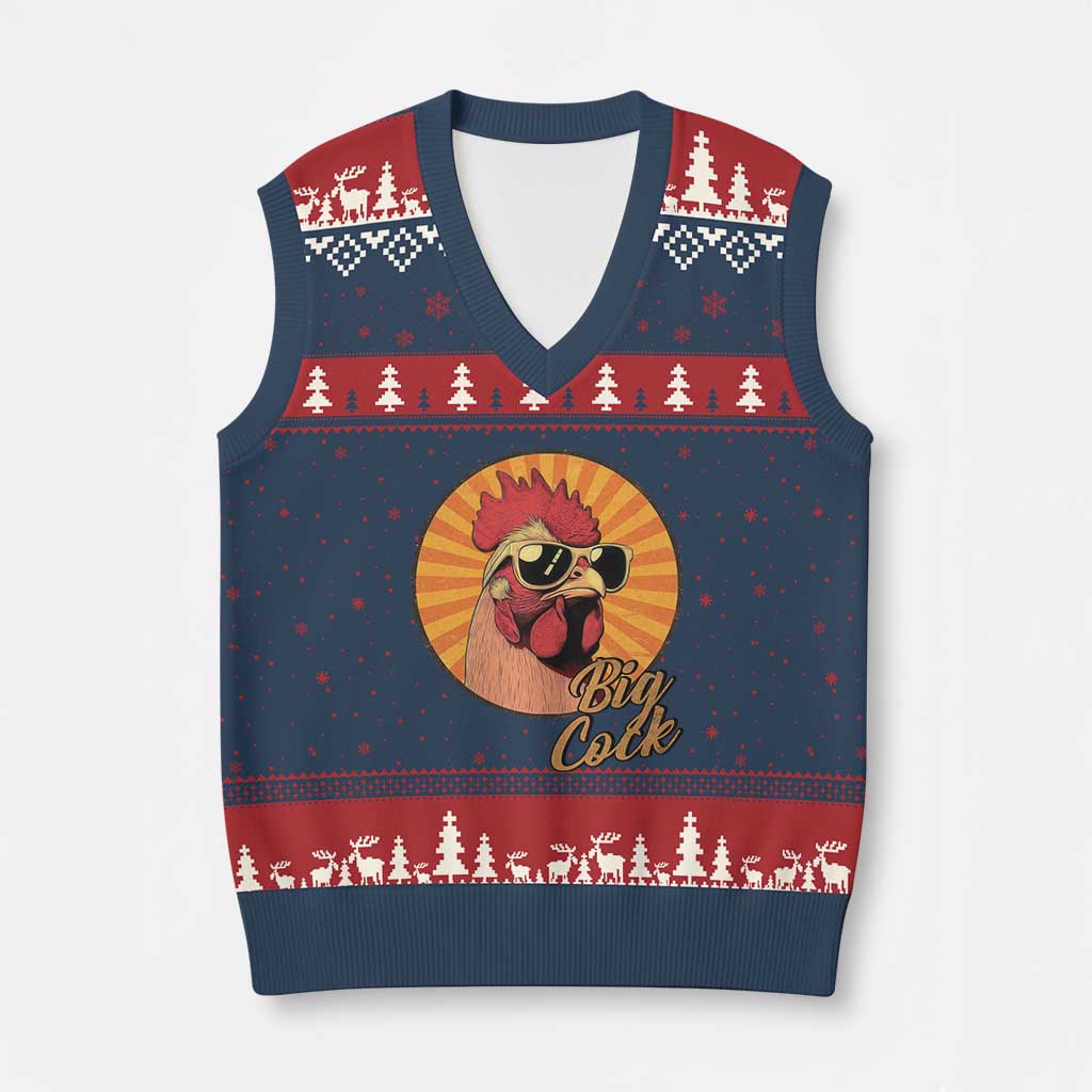 Funny Big Cock Chicken V-Neck Knit Sweater Vest Raunchy Inappropriate Adult Humor - Wonder Print Shop
