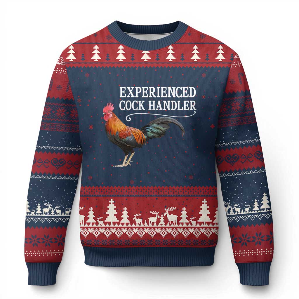 Funny Experienced Cock Handler Ugly Christmas Sweater Raunchy Inappropriate Adult Humor Chicken - Wonder Print Shop
