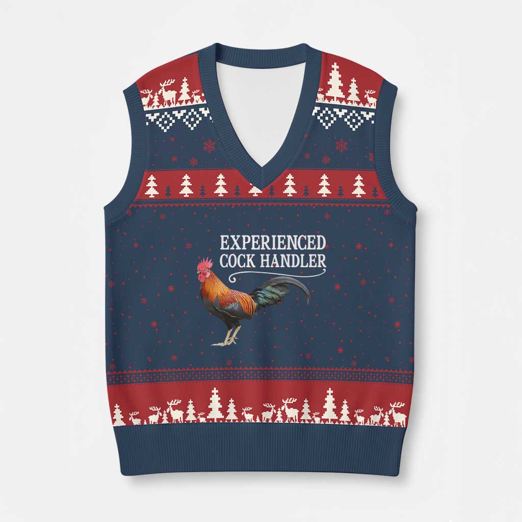 Funny Experienced Cock Handler V-Neck Knit Sweater Vest Raunchy Inappropriate Adult Humor Chicken - Wonder Print Shop