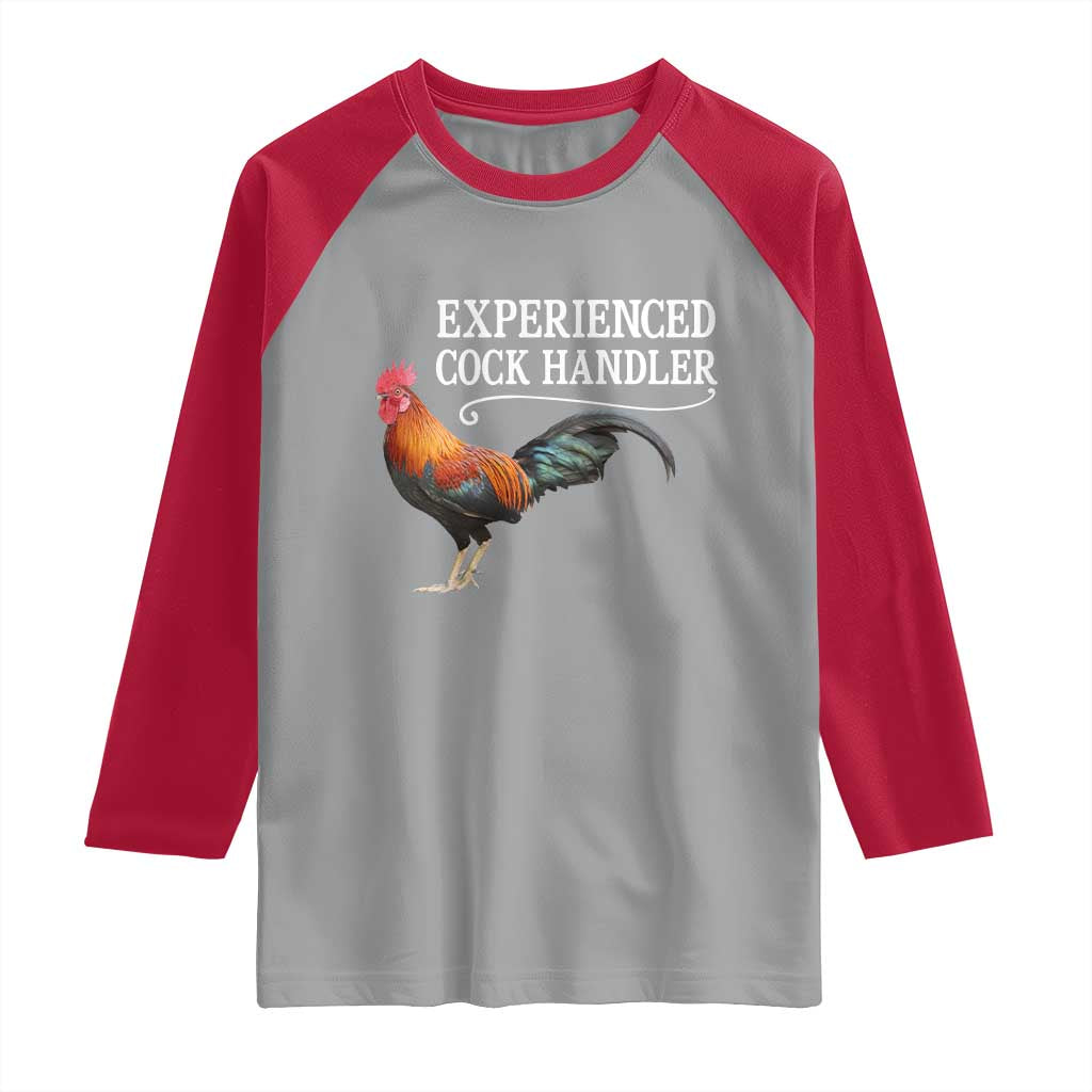 Funny Experienced Cock Handler Raglan Shirt Raunchy Inappropriate Adult Humor Chicken - Wonder Print Shop