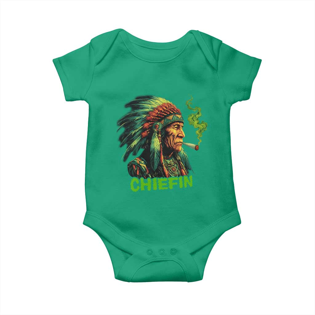 Funny Chiefin Weed Indian Native American Marijuana Baby Onesie - Wonder Print Shop