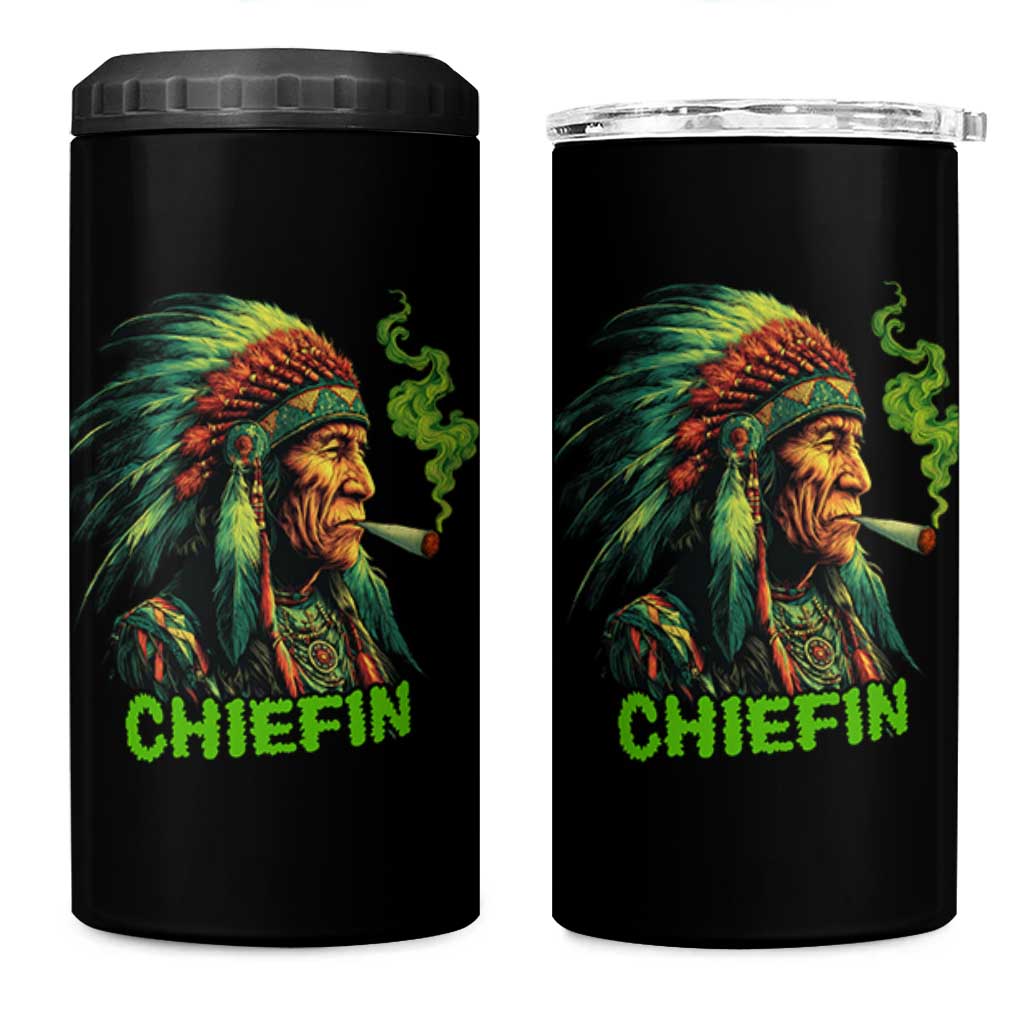 Funny Chiefin Weed Indian Native American Marijuana 4 in 1 Can Cooler Tumbler - Wonder Print Shop