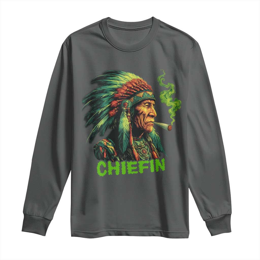 Funny Chiefin Weed Indian Native American Marijuana Long Sleeve Shirt - Wonder Print Shop