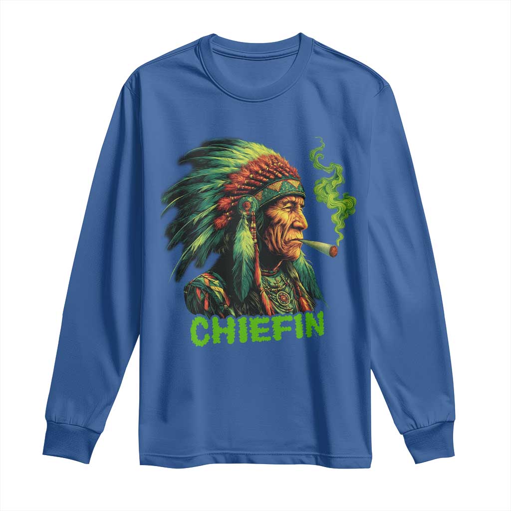 Funny Chiefin Weed Indian Native American Marijuana Long Sleeve Shirt - Wonder Print Shop