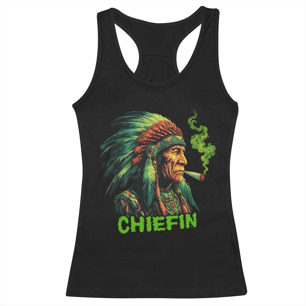 Funny Chiefin Weed Indian Native American Marijuana Racerback Tank Top - Wonder Print Shop