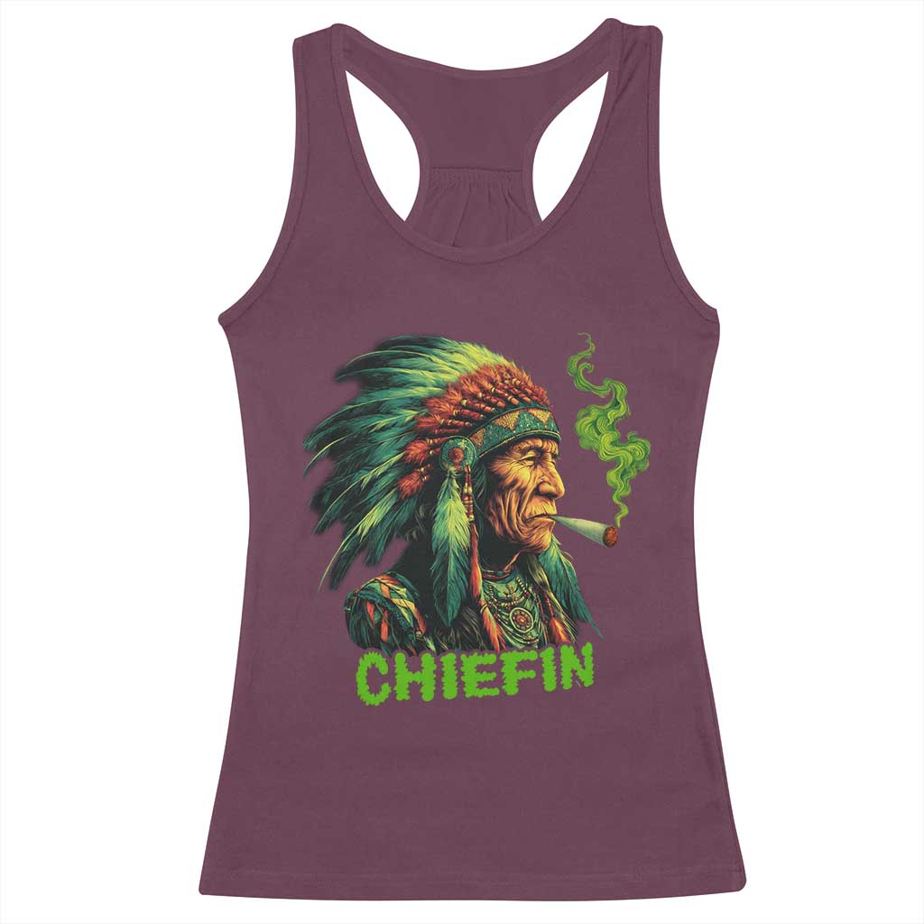 Funny Chiefin Weed Indian Native American Marijuana Racerback Tank Top - Wonder Print Shop