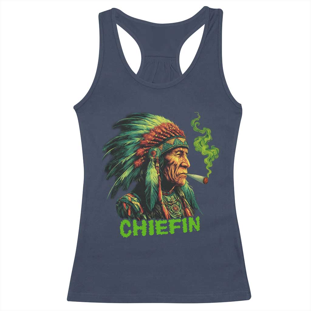 Funny Chiefin Weed Indian Native American Marijuana Racerback Tank Top - Wonder Print Shop