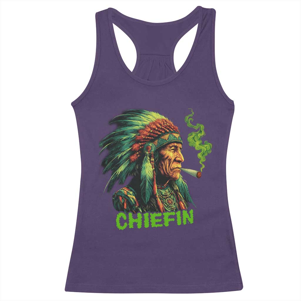 Funny Chiefin Weed Indian Native American Marijuana Racerback Tank Top - Wonder Print Shop