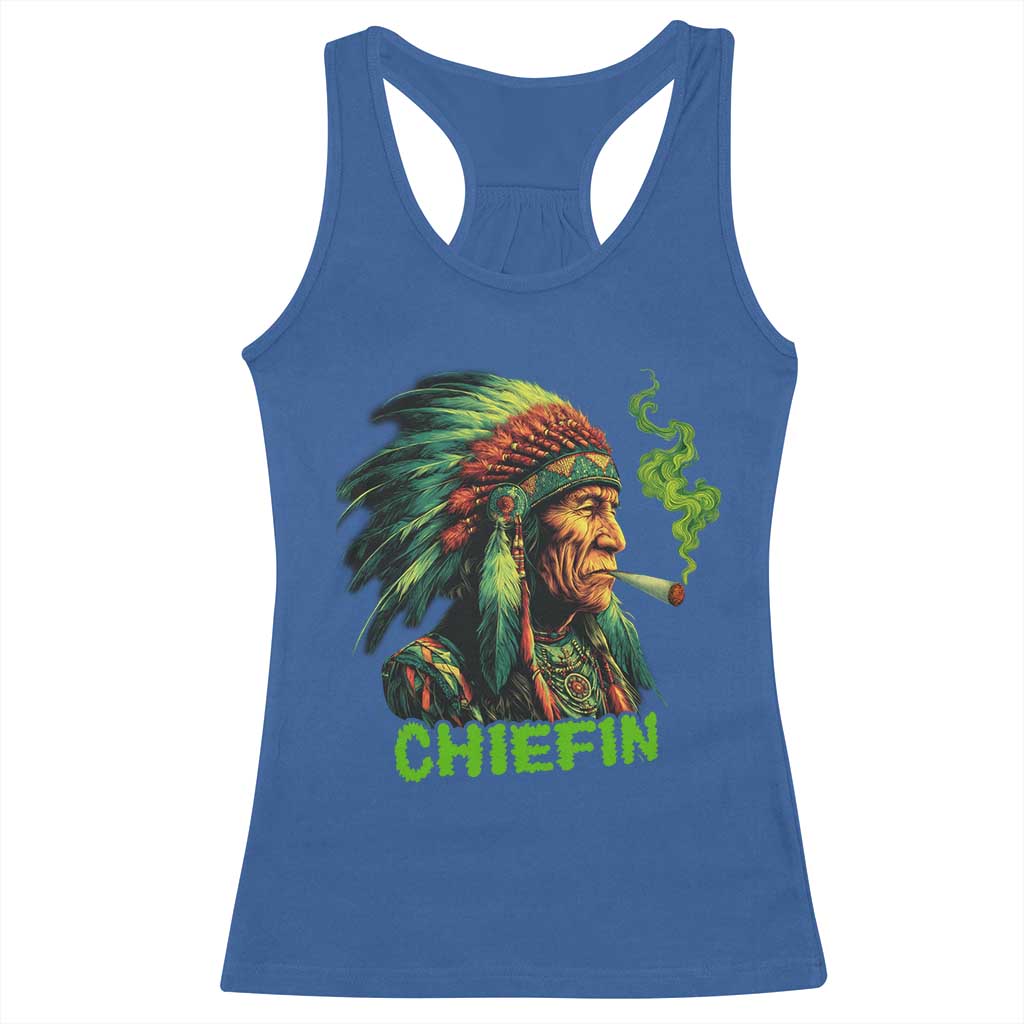 Funny Chiefin Weed Indian Native American Marijuana Racerback Tank Top - Wonder Print Shop