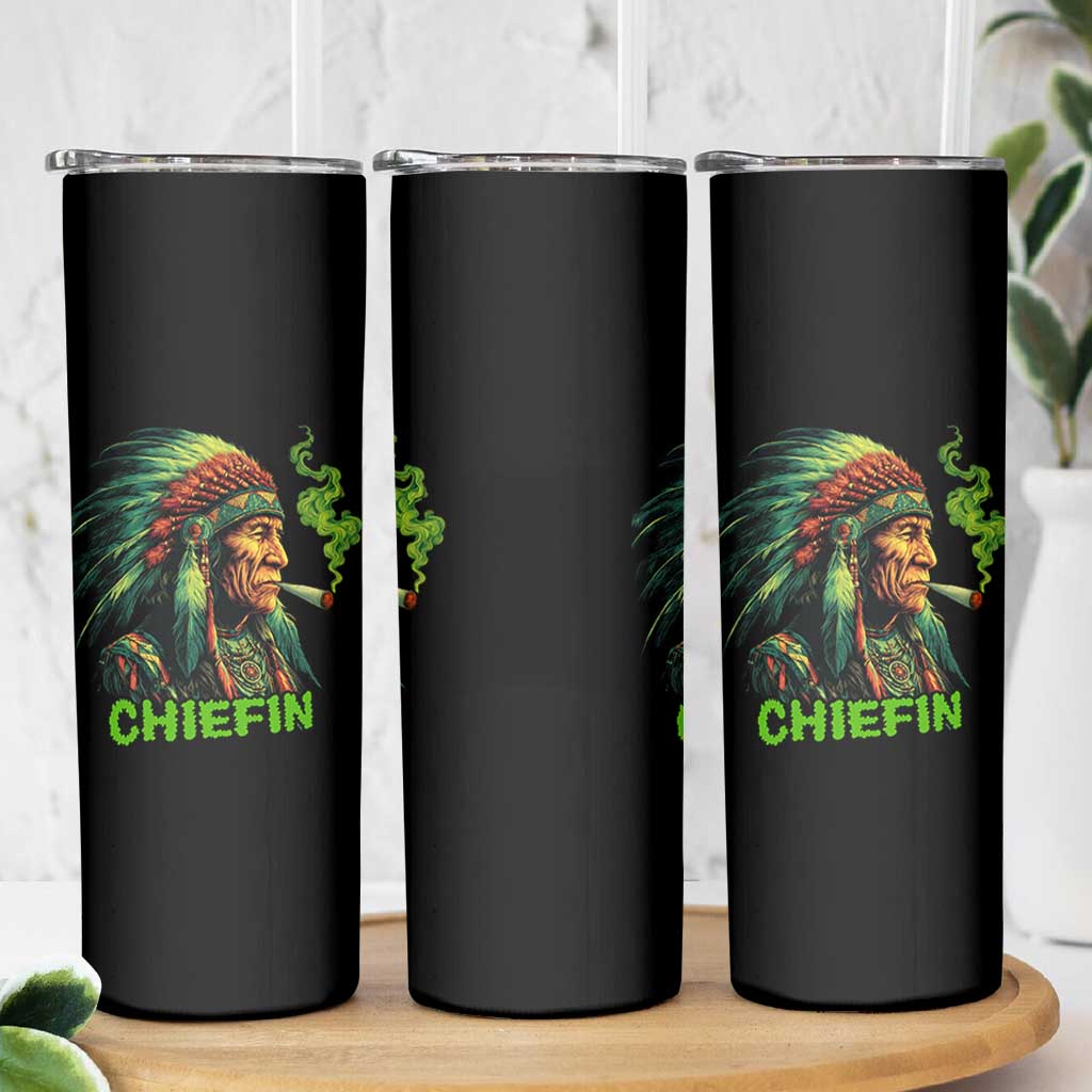 Funny Chiefin Weed Indian Native American Marijuana Skinny Tumbler - Wonder Print Shop